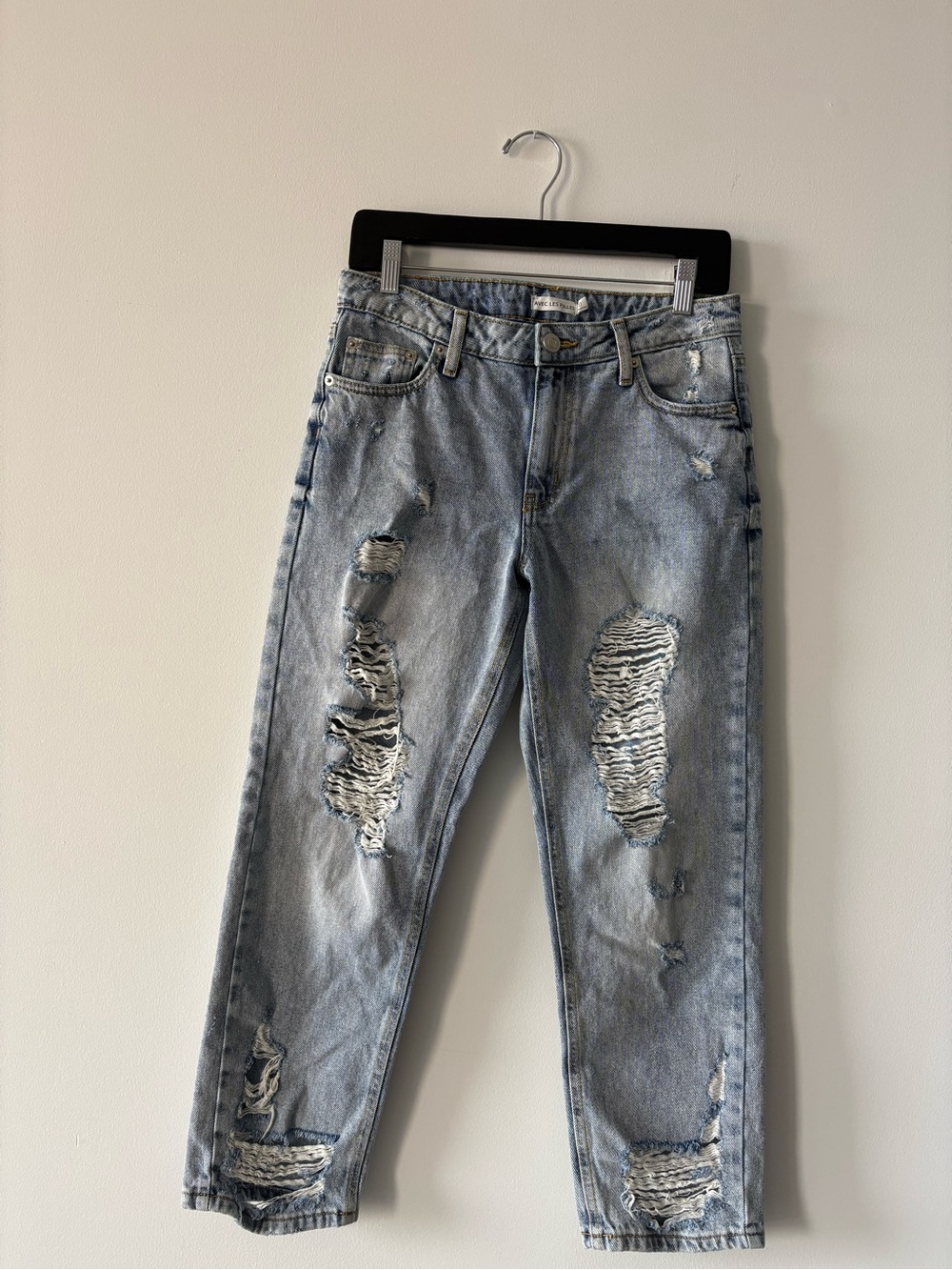 Avec Les Filles High Waisted Light Blue Distressed Jeans 100% Cotton